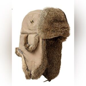 Mad Bomber Hat Khaki Nylon w/Brown Rabbit Fur 305KHK